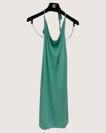 Chanel 26M Coco Beach Cowl-Neck Halter Maxi Dress Green FR 38