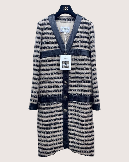 Chanel 19A Leather-Trim Tweed Coat