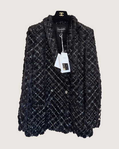 Chanel Embroidered Quilted Tweed Jacket Black, Silver FR 38
