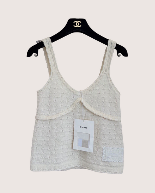 Chanel 25P Cashmere Camisole Top Beige/Ecru FR 36