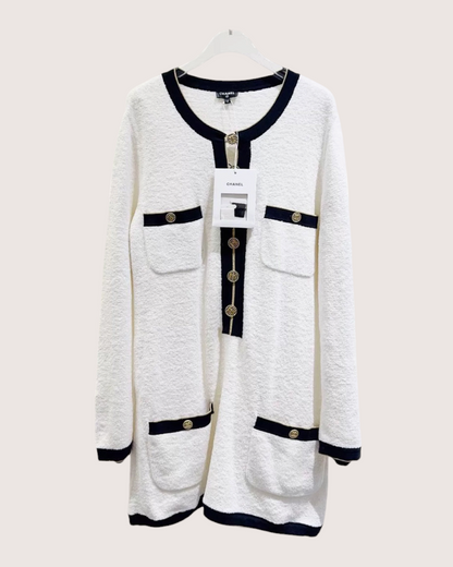 Chanel Terry Cloth Mini Dress White, Navy, Gold FR 38