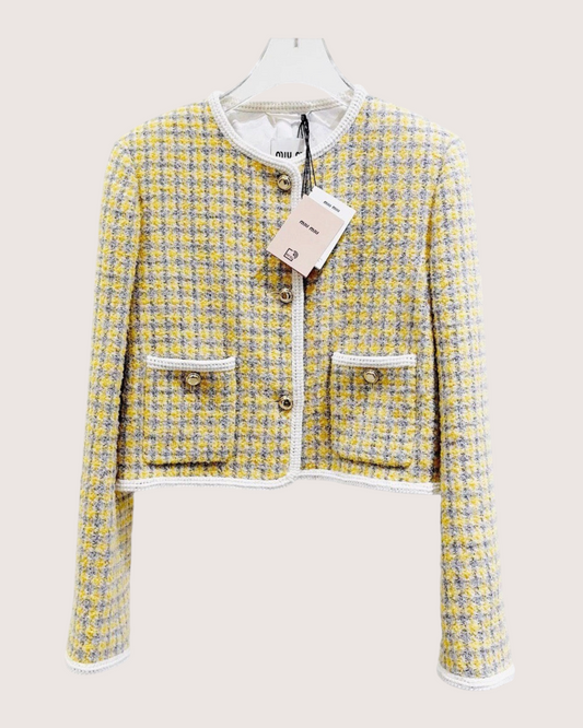 Miu Miu Tweed Cropped Jacket Yellow, Grey, Multicolor IT 40