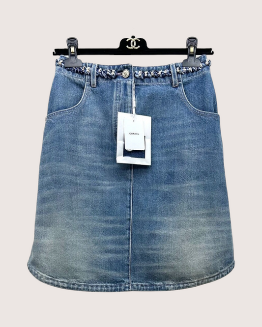 Chanel 25A CC Denim Mini Skirt Blue FR 34
