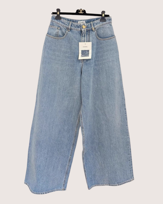 Chanel 26A Denim Wide-Leg Jeans - Blue