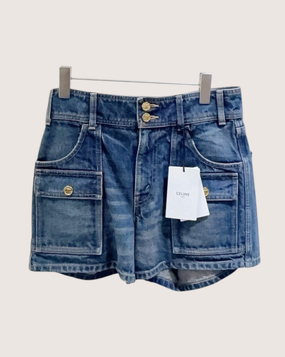 Celine Cargo Denim Shorts Blue