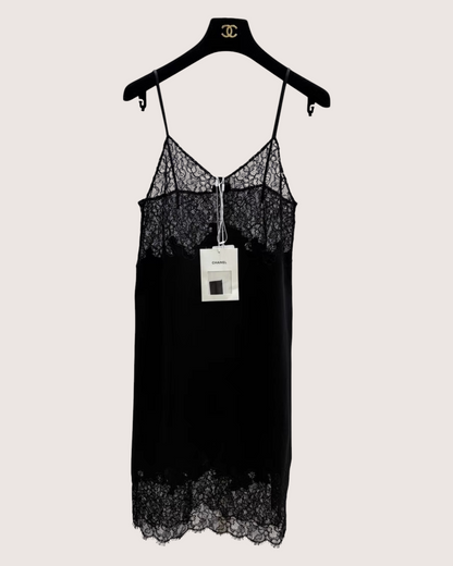 Chanel 26A Lace Strappy Mini Dress Black FR 36