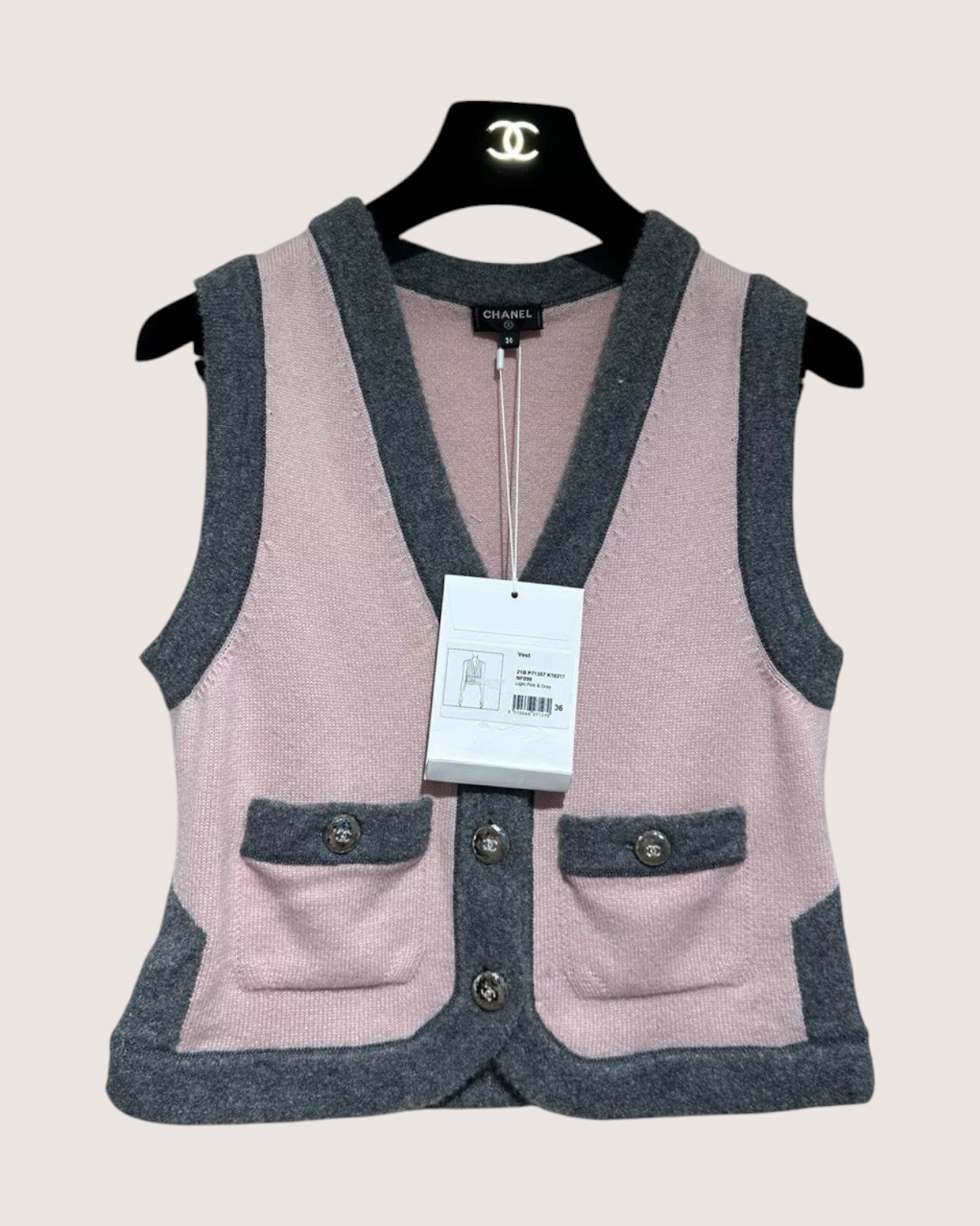 Chanel Knit Vest Pink, Grey FR 36