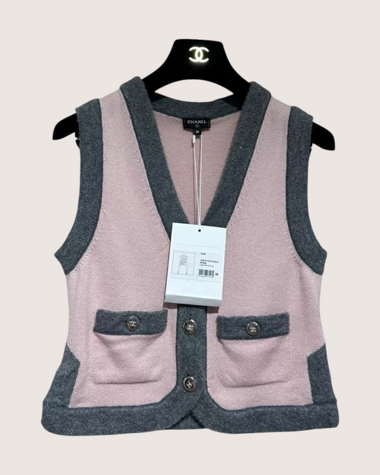 Chanel 21B Cashmere Vest - Pink, Grey