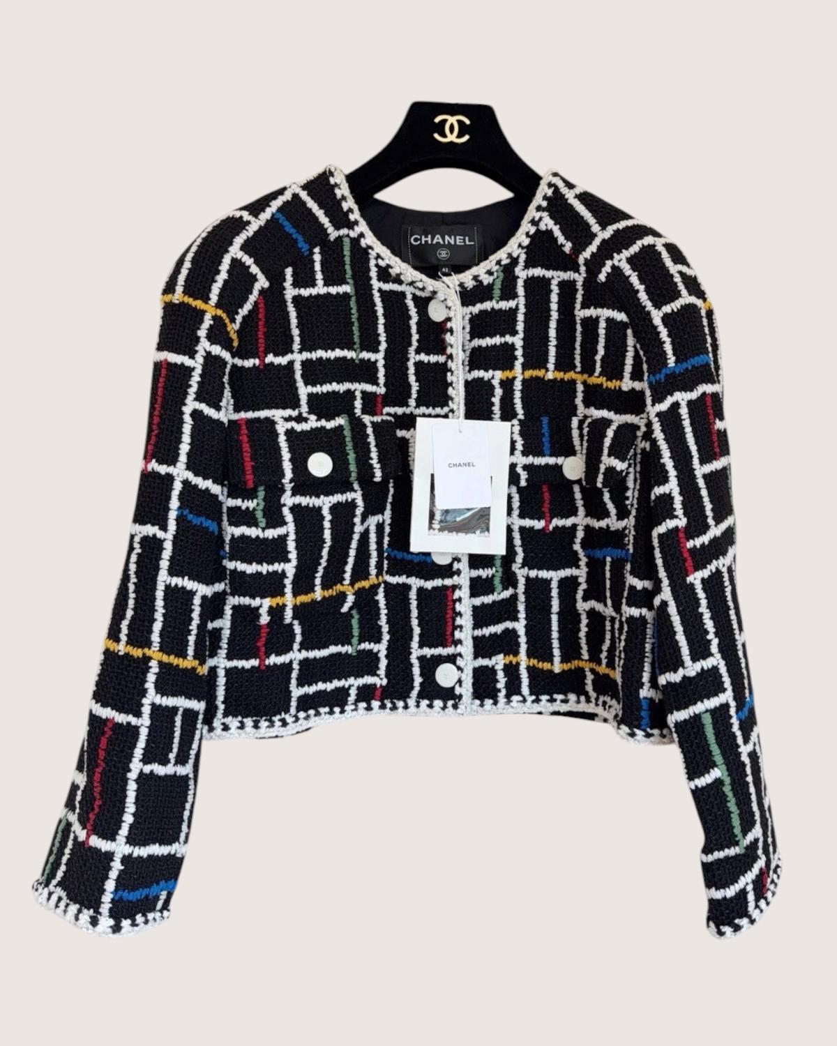 Chanel 25C Tweed Jacket Black, White, Multicolor FR 42