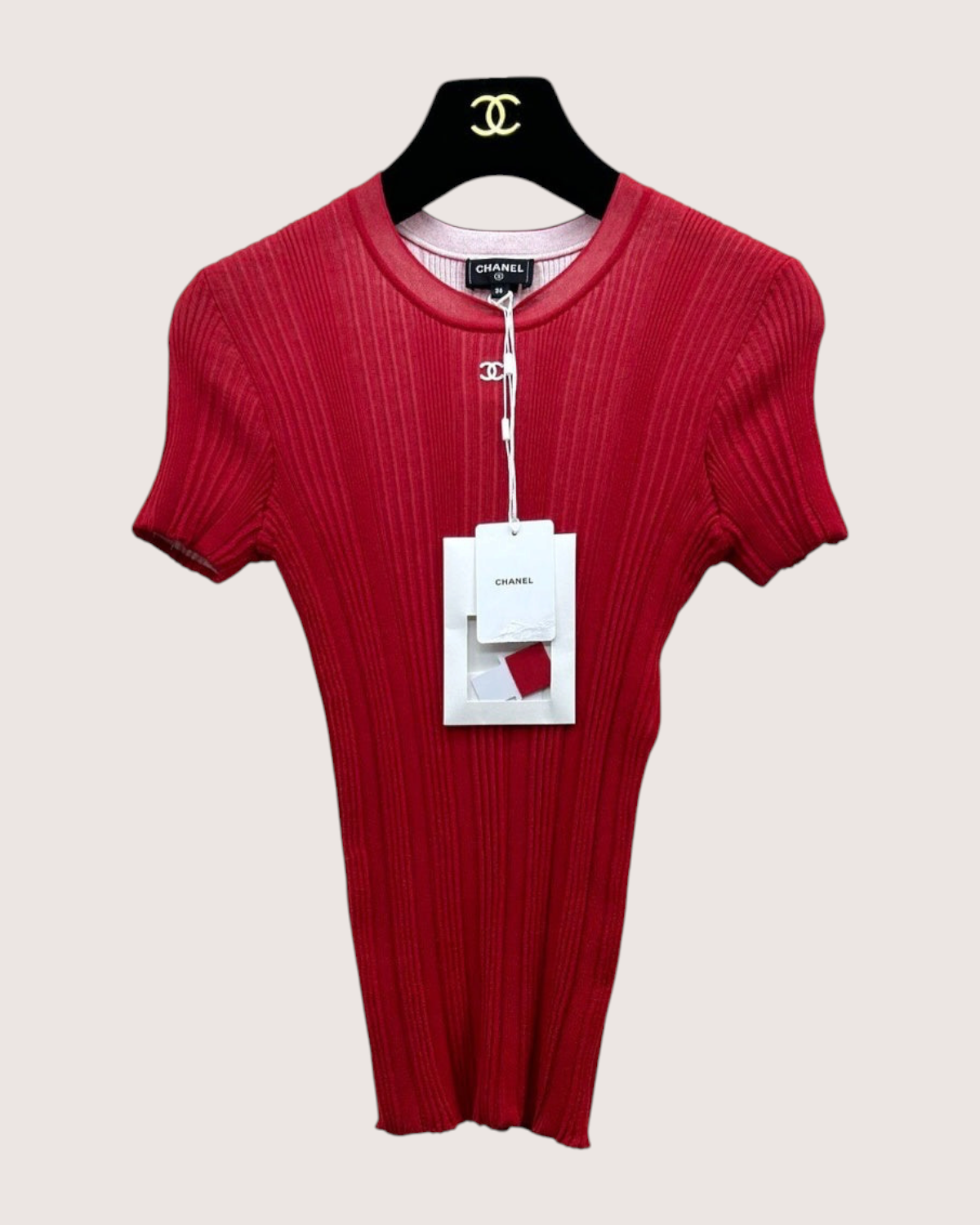 Chanel 26M Coco Beach Ribbed Short-Sleeve Top Red FR 36