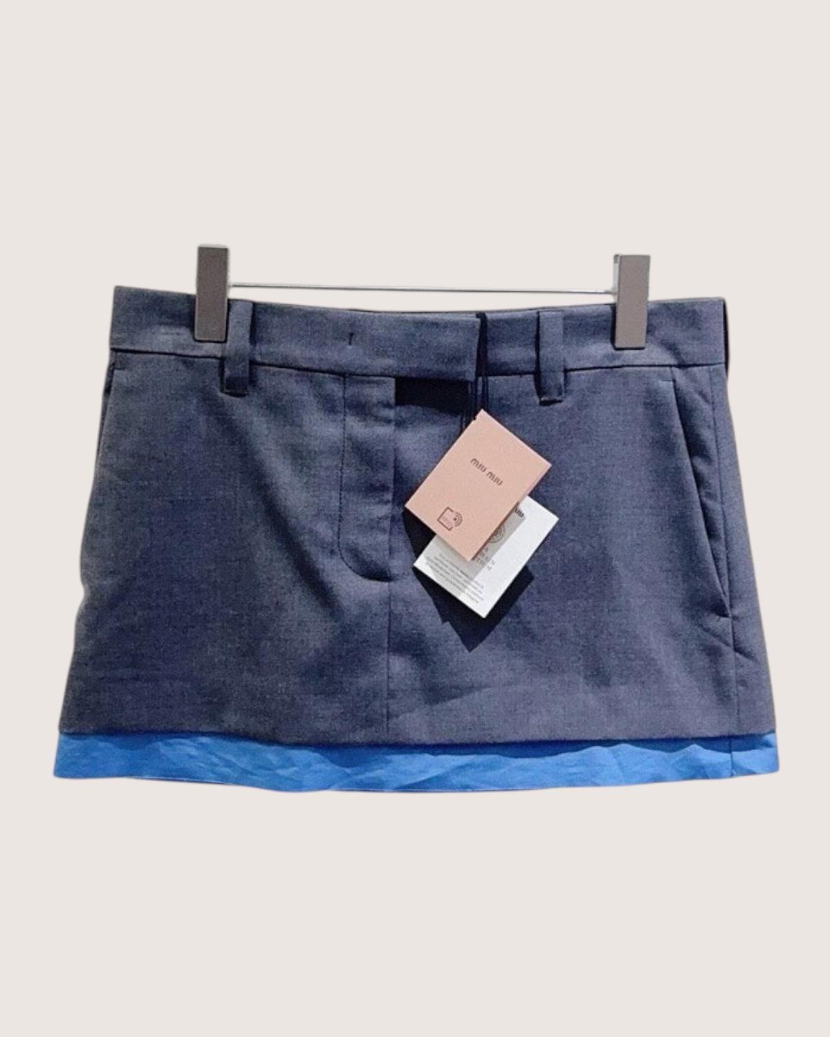 Miu Miu Wool Layered Mini Skirt Grey, Blue FR 36