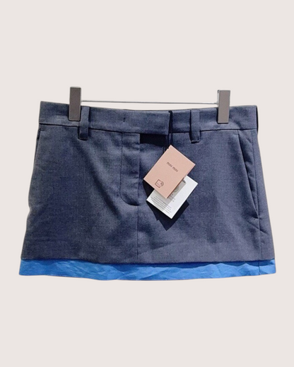 Miu Miu Wool Layered Mini Skirt Grey, Blue FR 36