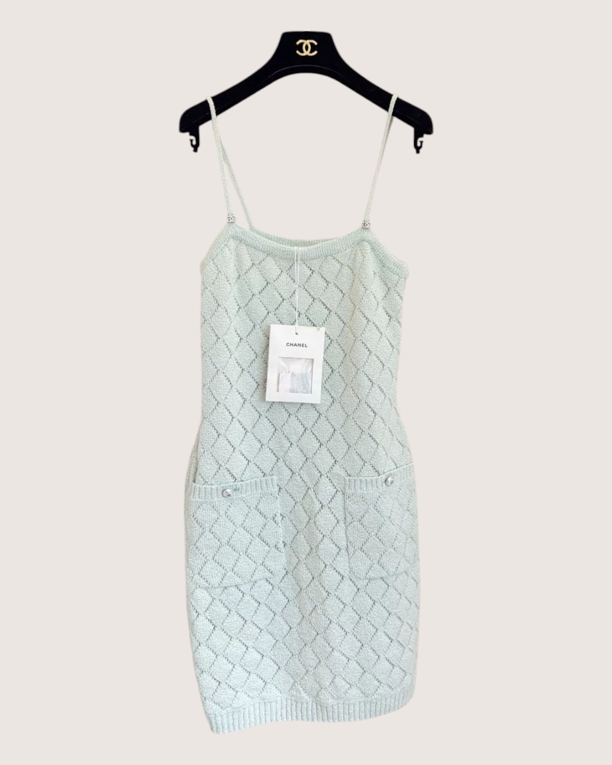 Chanel 23S Quilted Diamond Strappy Mini Dress - Green