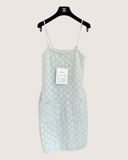 Chanel 23S Quilted Diamond Strappy Mini Dress - Green