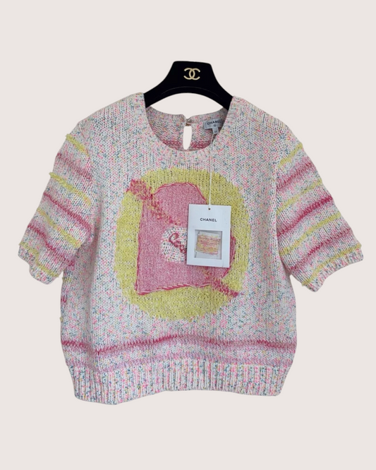 Chanel 24C Heart-Motif Striped Sweater - Pink, Yellow, Multicolor
