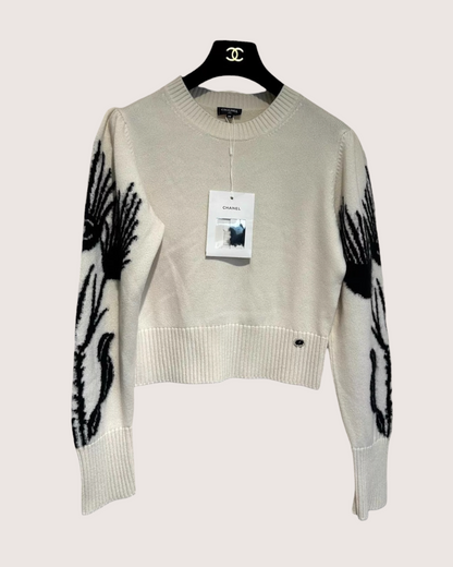 Chanel 21A Floral Sleeves Cashmere Sweater