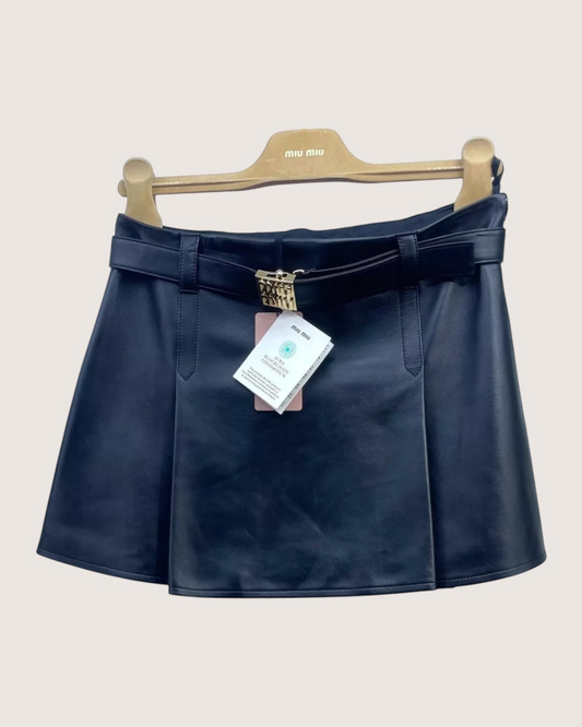 Miu Miu Belted Leather Mini Skirt