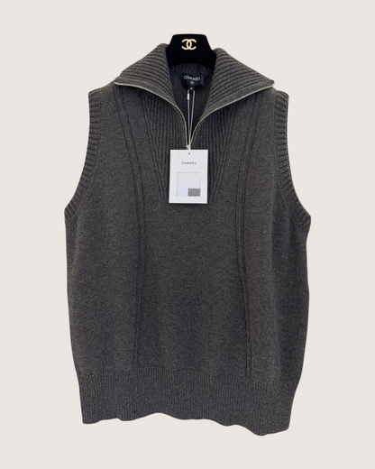 Chanel Knit Zip-Up Collared Vest