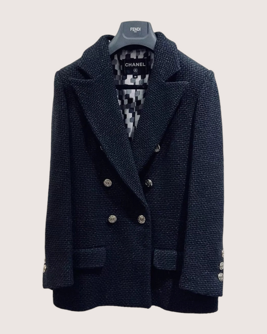 Chanel 21P Tweed Double-Breasted Jacket - Black