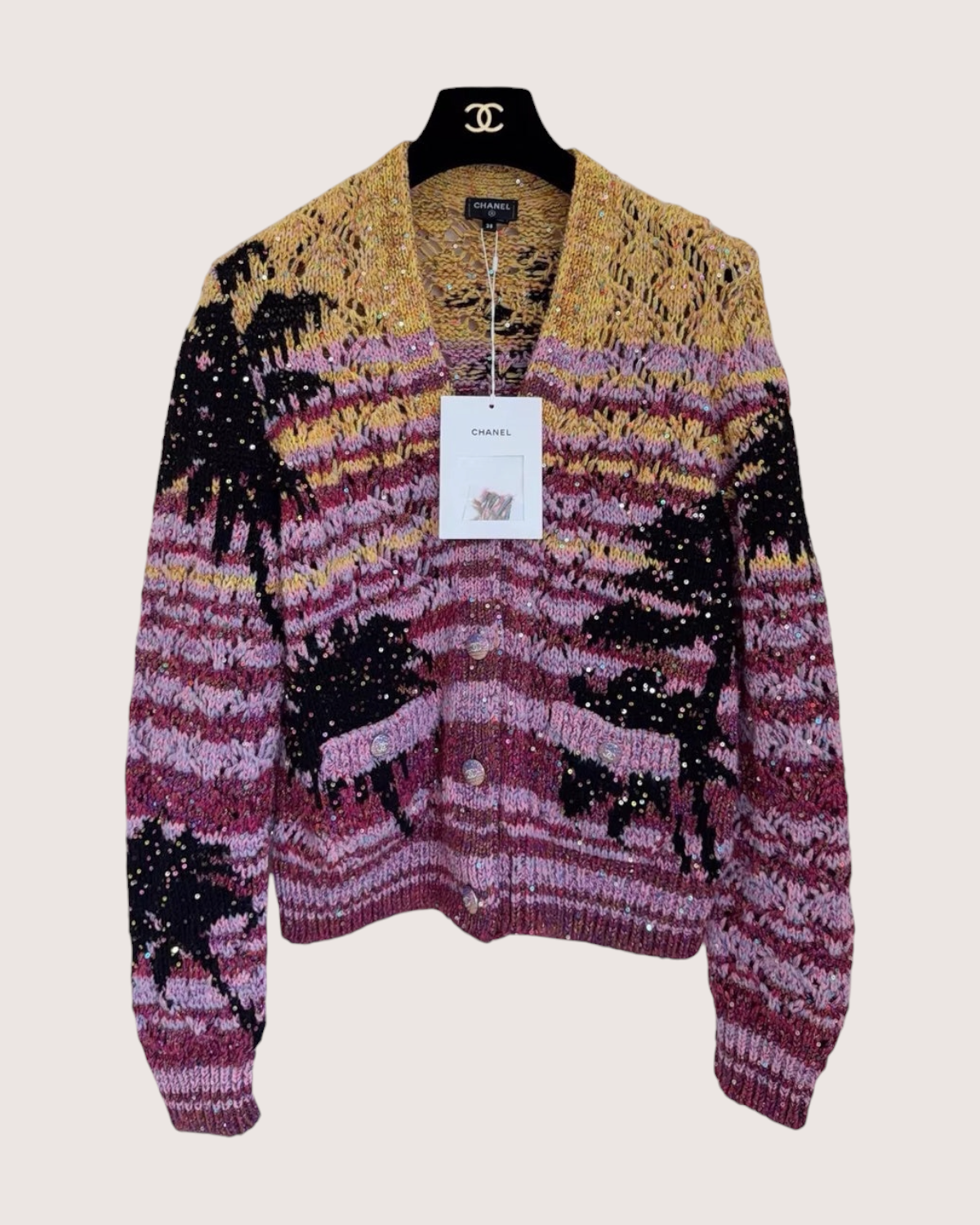 Chanel 24C Los Angeles Palm Stripped Cashmere Cardigan