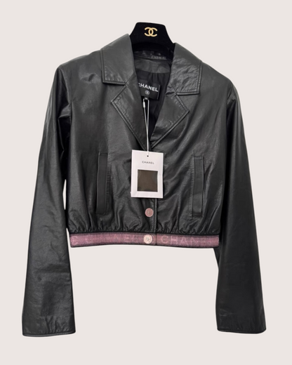 Chanel 24C Collared Leather Jacket Black, Pink FR 34