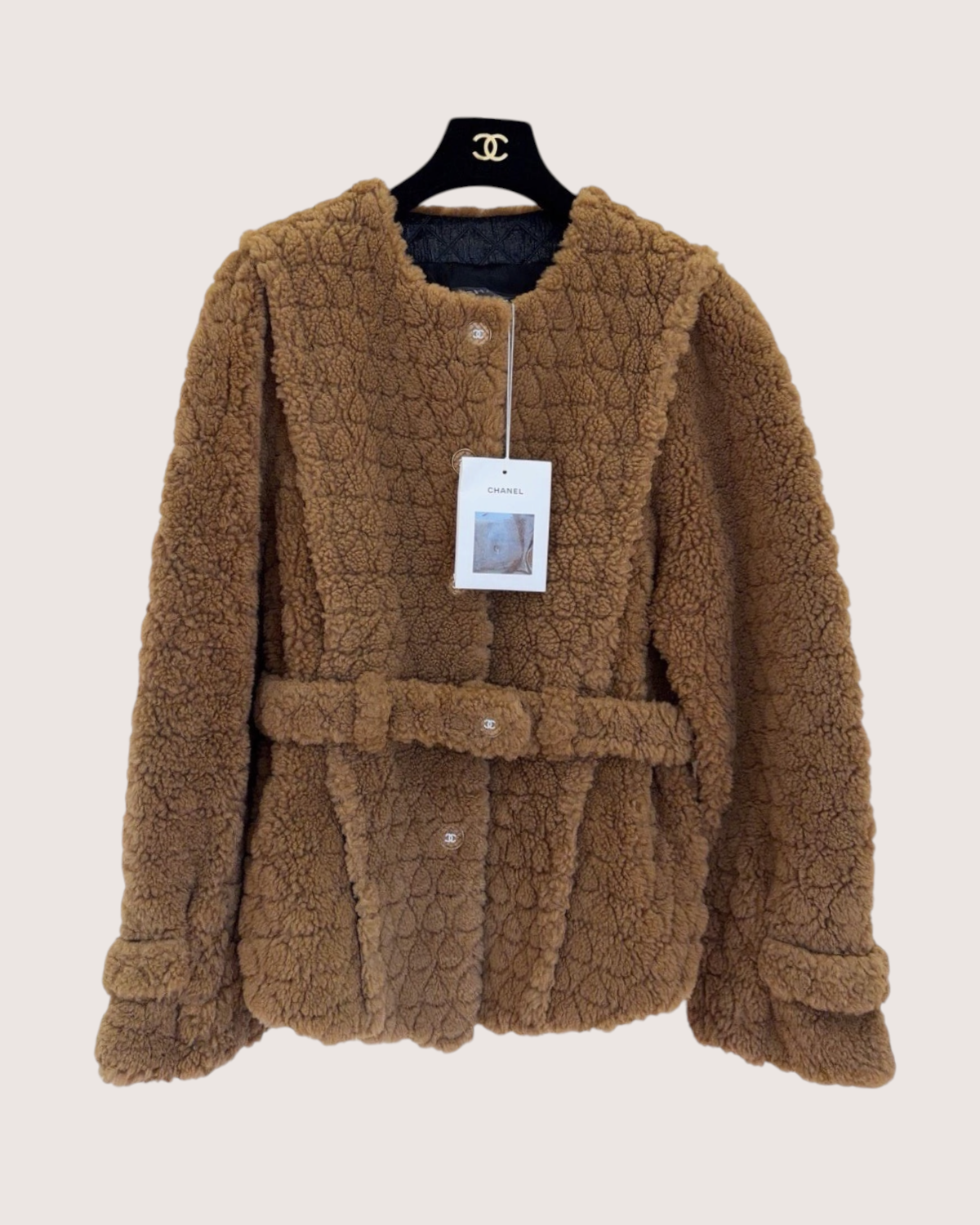 Chanel 21A Teddy Belted Jacket Brown FR 38