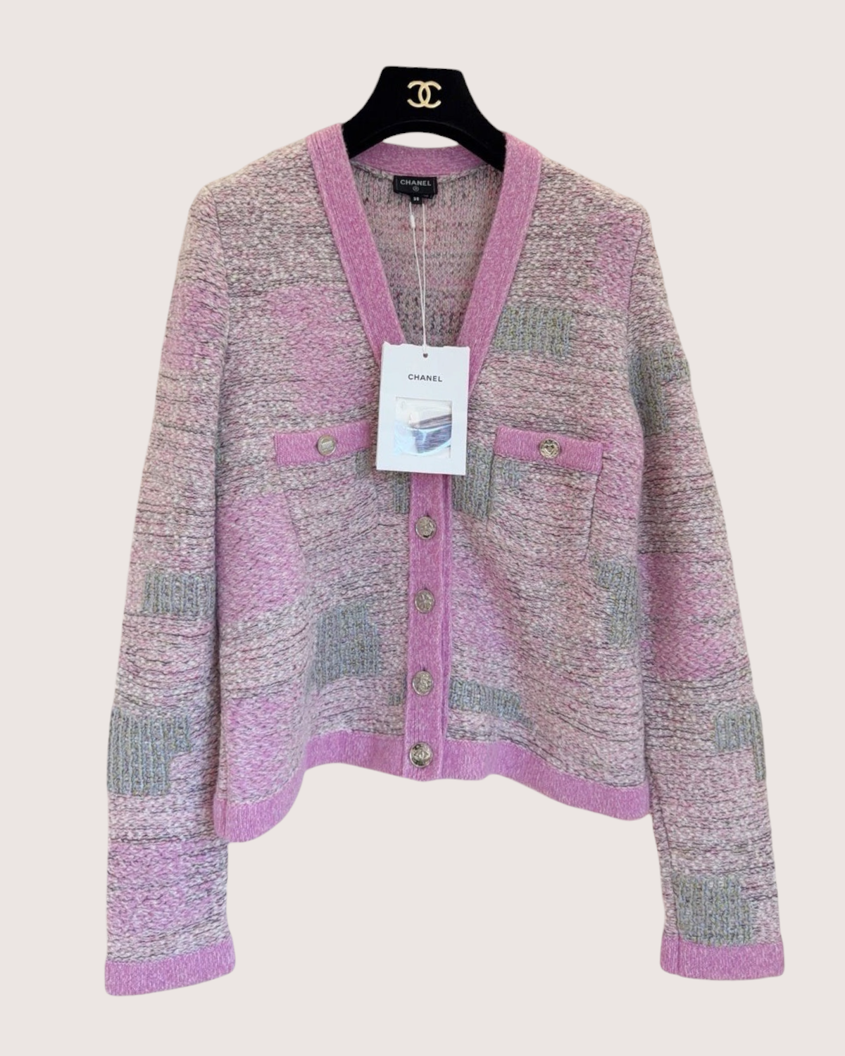 Chanel 25B Melange Cardigan Pink, Grey, Multicolor FR 38