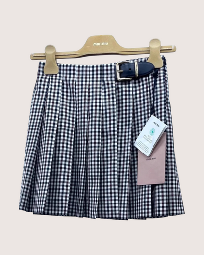 Miu Miu Gingham Belted Mini Skirt