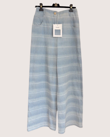 Chanel 26C Wide-Leg Denim Jeans Blue, White FR 38