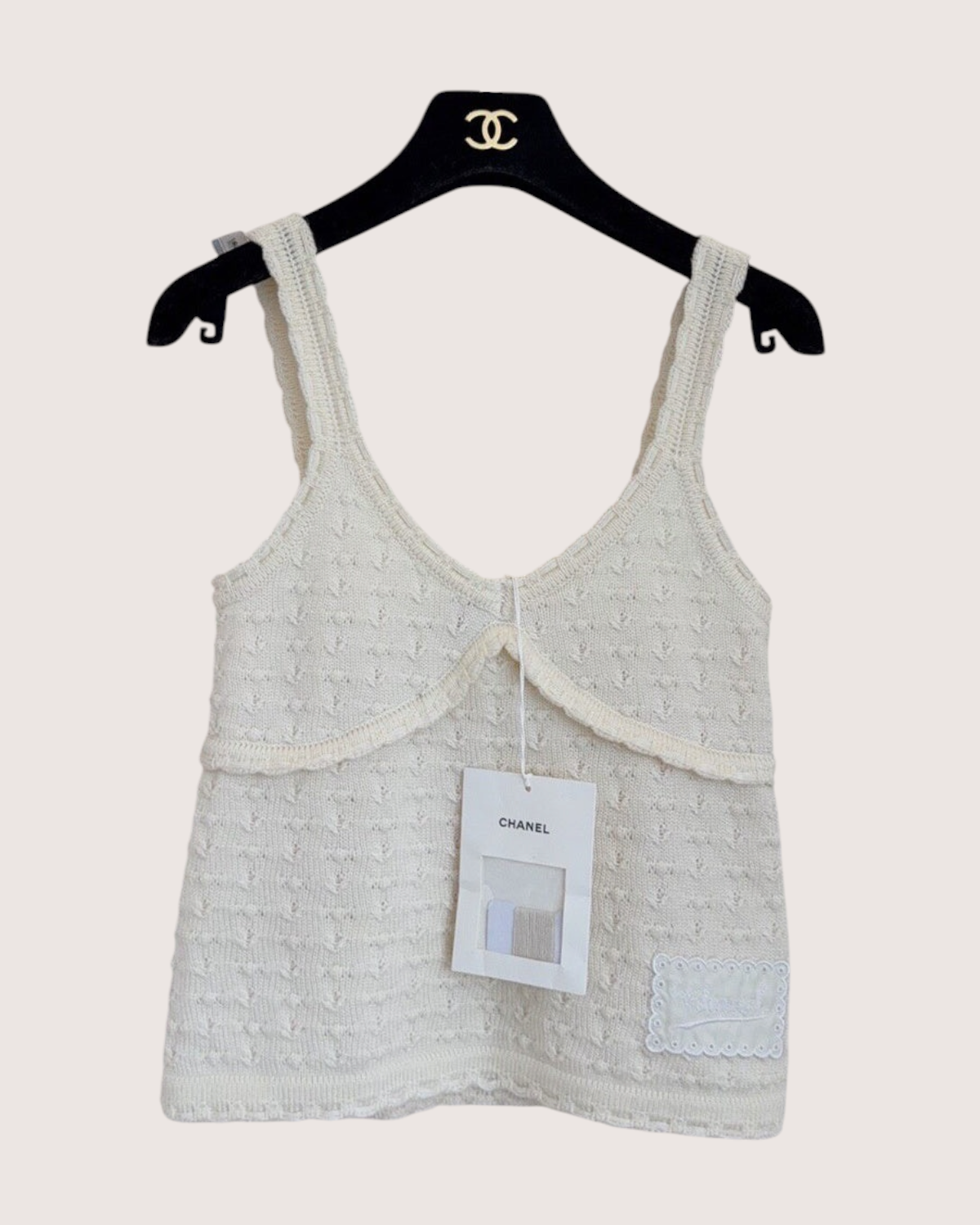Chanel 25P Cashmere Scalloped Camisole Top Beige/Ecru FR 36