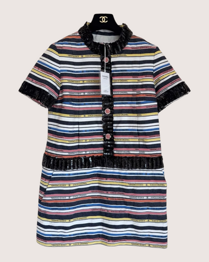 Chanel 22S Striped Mid-Length Dress Black, White, Multicolor FR 38
