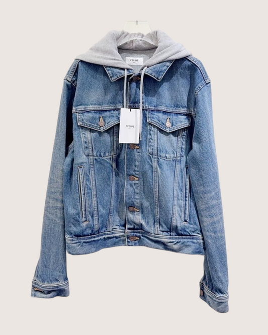 Celine Denim Hooded Jacket Blue, Grey FR 34