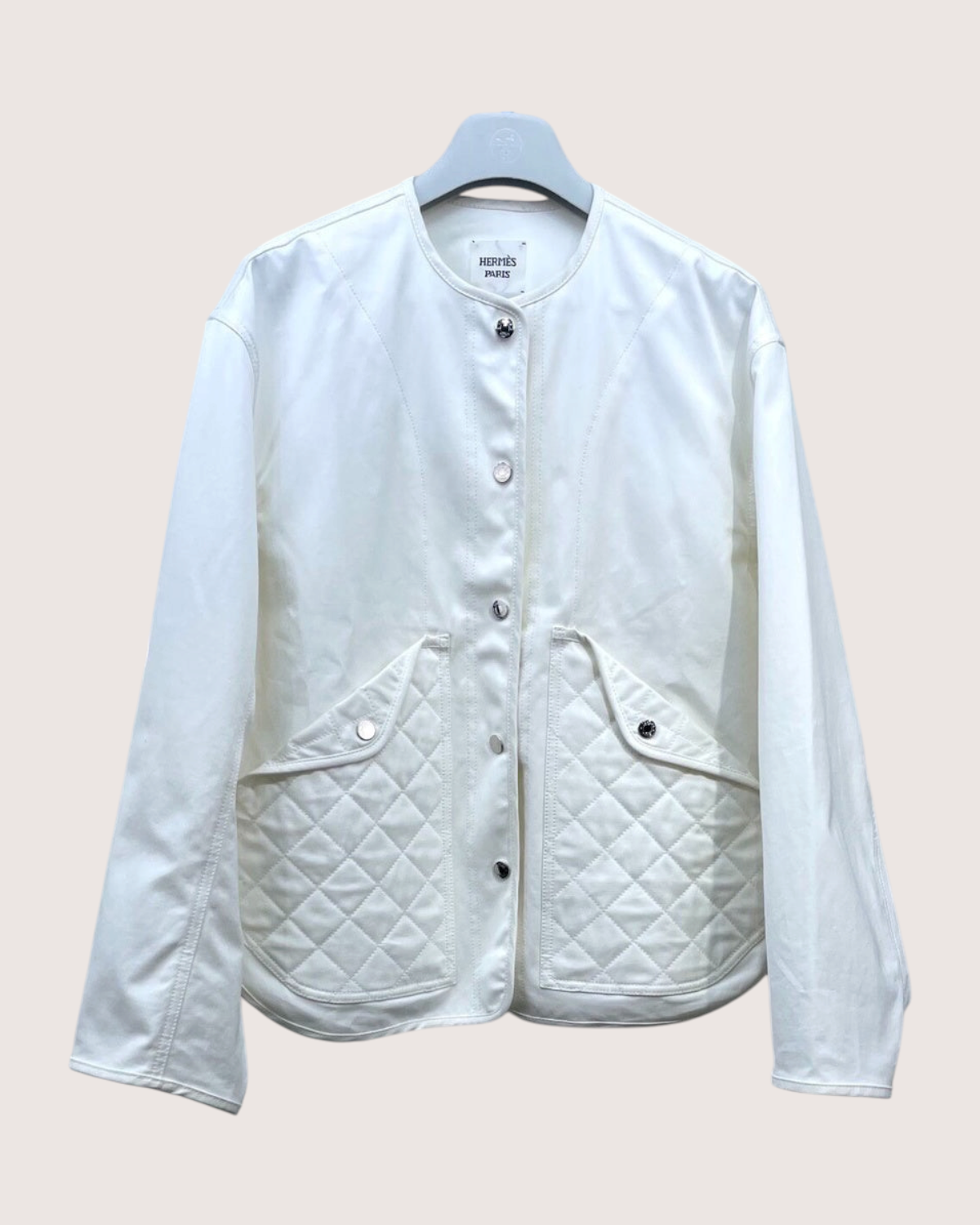 Hermès Quilted Pockets Jacket White FR 36