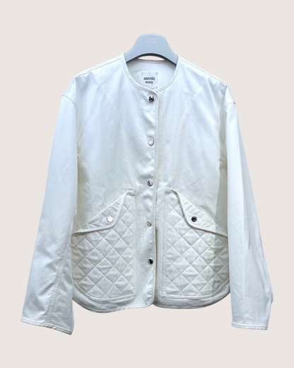 Hermès Quilted Pockets Jacket White FR 36