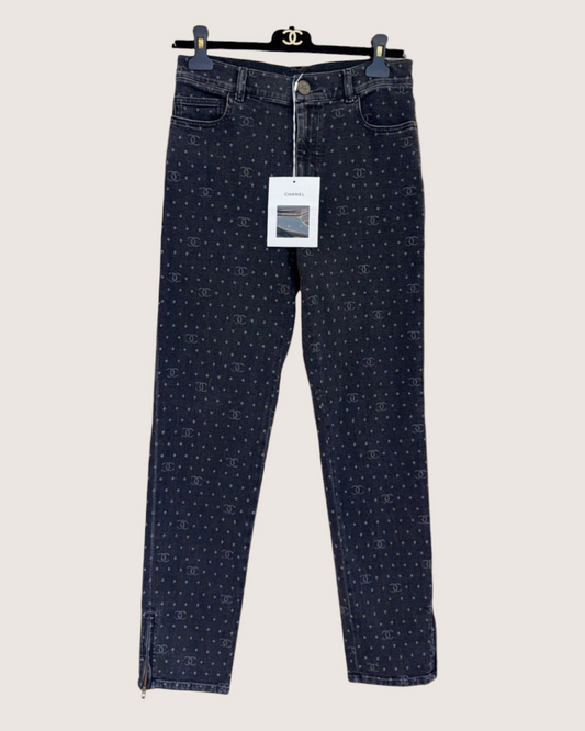Chanel 23P CC Straight Denim Jeans Black, Grey FR 38