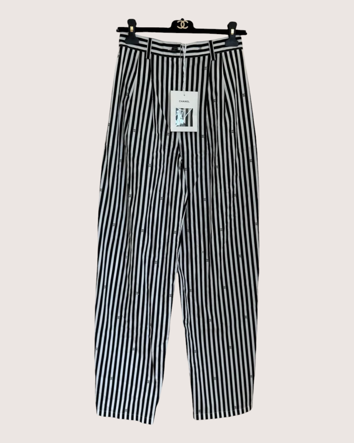 Chanel 25S CC Striped Wide-Leg Trousers Black, White FR 34