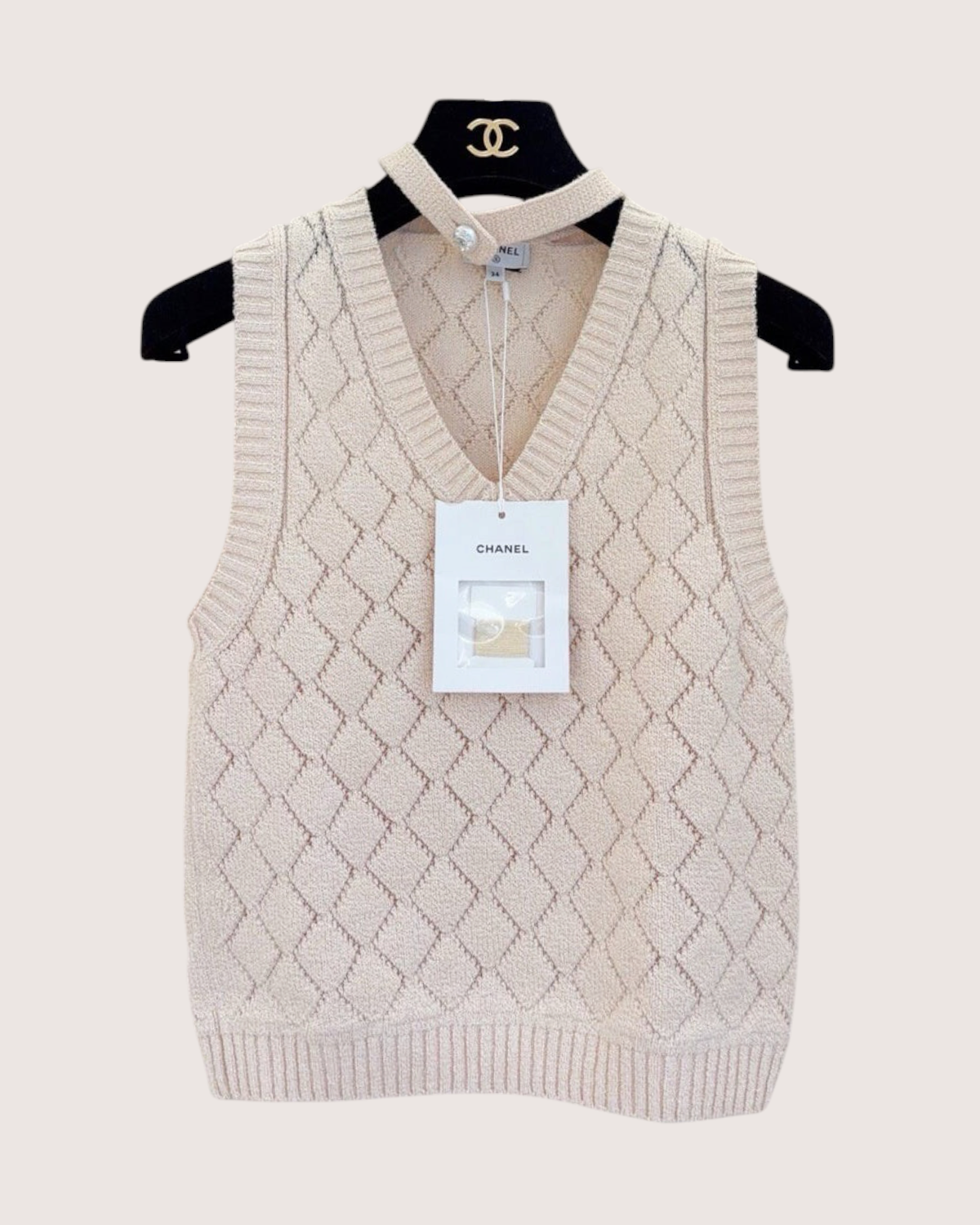 Chanel 23S Diamond Trellis Vest Beige/Ecru FR 34