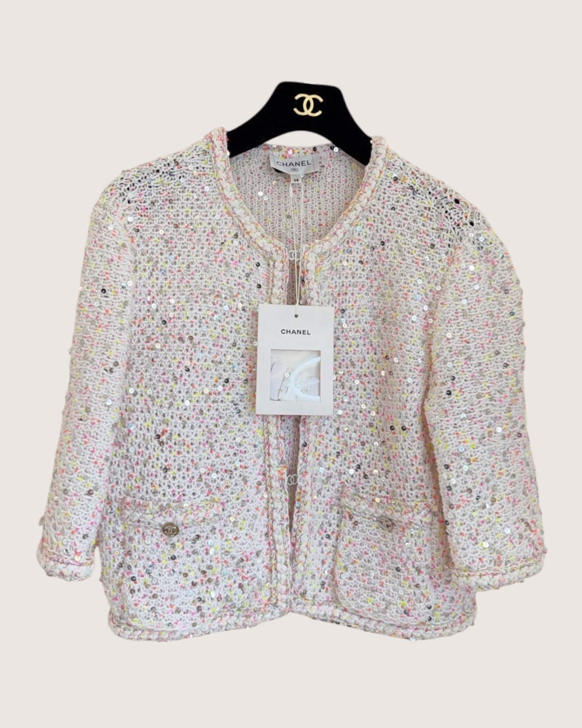 Chanel 24P Sequin Cardigan White, Pink, Multicolor FR 34
