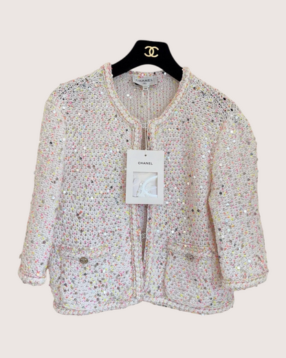 Chanel 24P Sequin Cardigan White, Pink, Multicolor FR 34