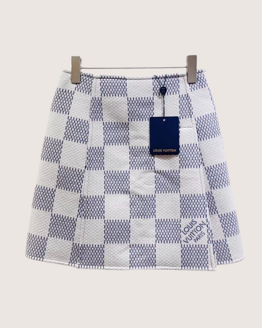 Louis Vuitton Cashmere Damier Jacquard Mini Skirt Beige/Ecru, Blue FR 32