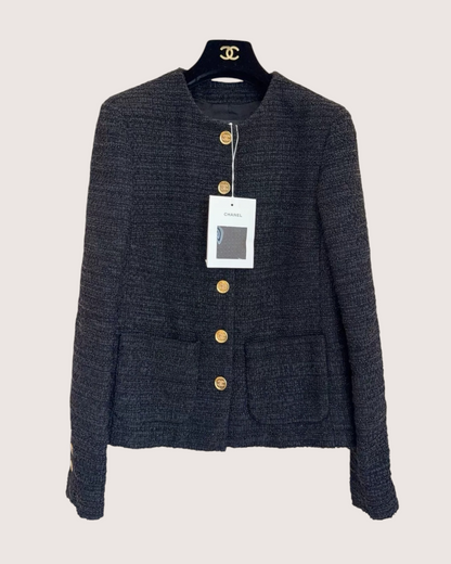 Chanel 23A Tweed Jacket Black FR 36