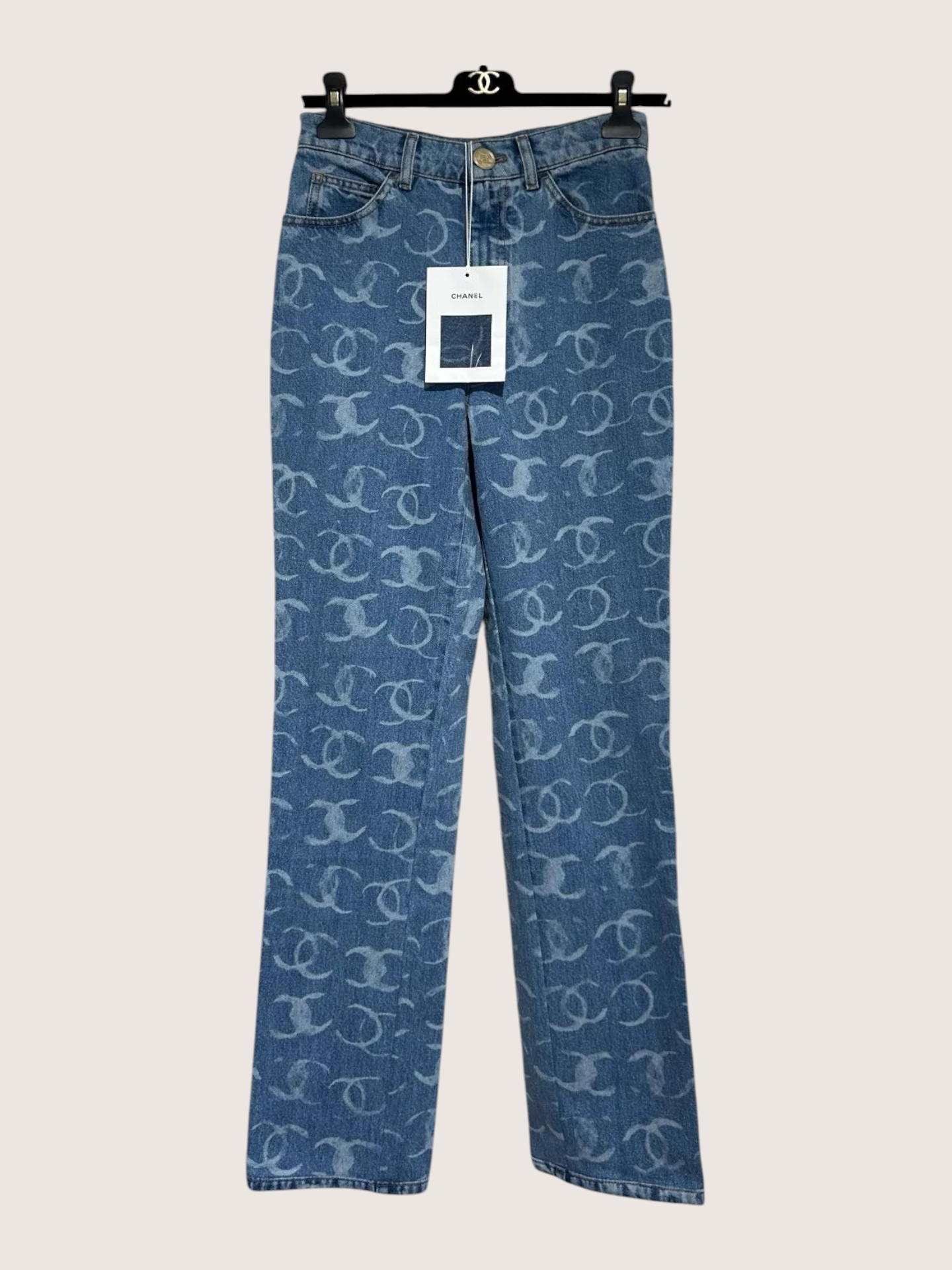 Chanel 23B CC Monogram Straight Denim Jeans