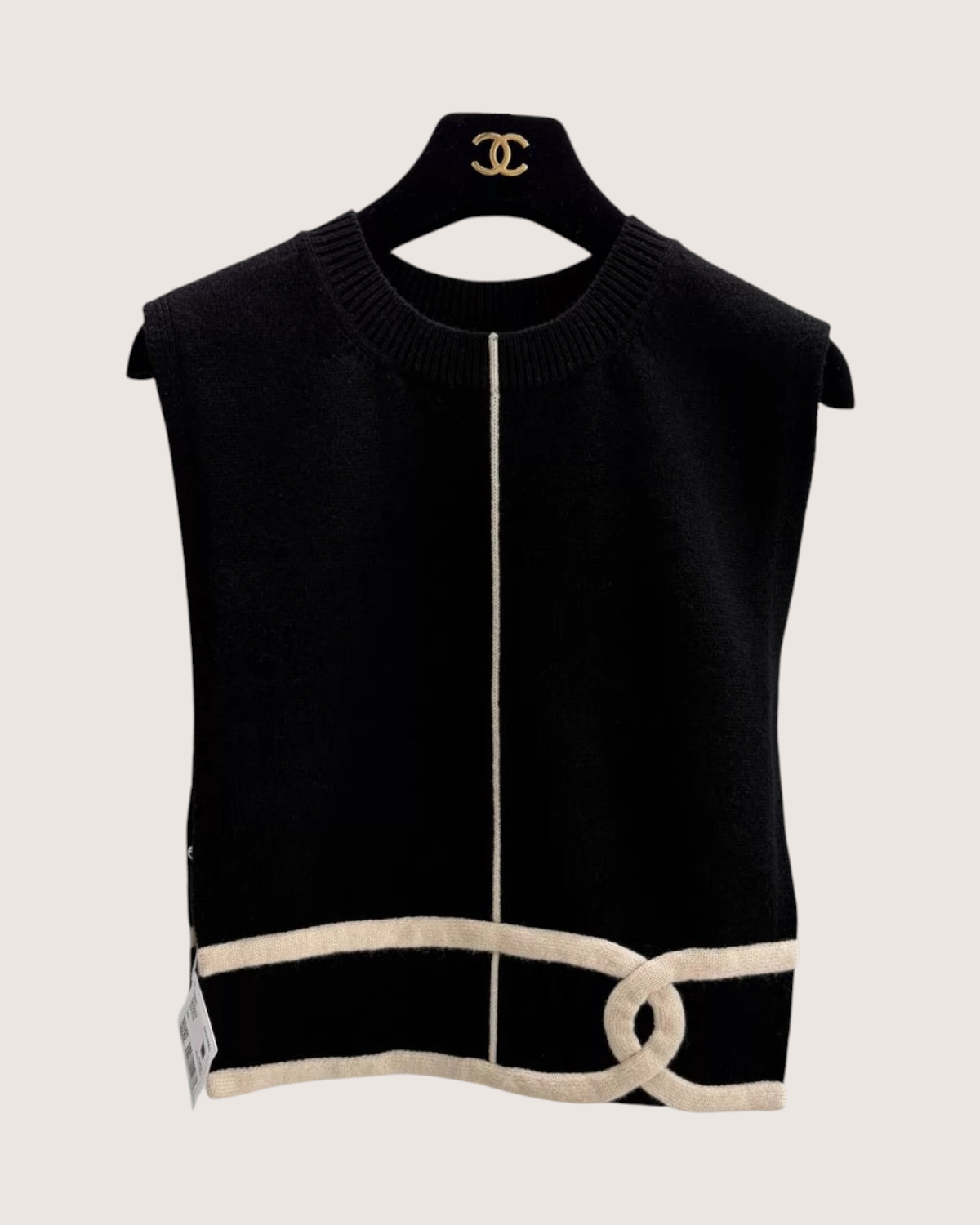 Chanel 26S Cashmere Vest Black, Beige/Ecru One Size