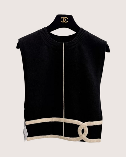 Chanel 26S Cashmere Vest Black, Beige/Ecru One Size