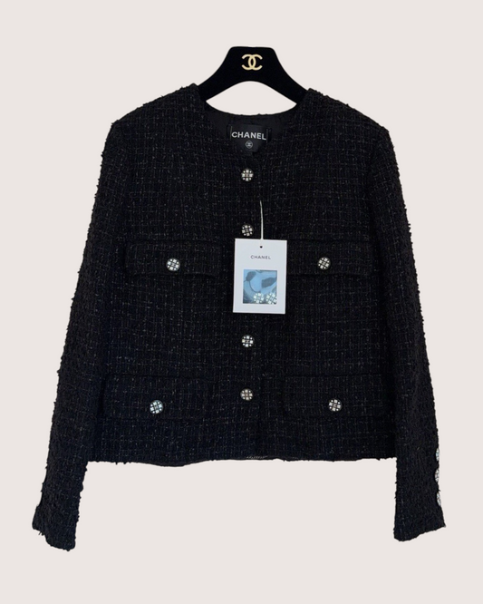 Chanel 21K Tweed Jacket Black FR 44