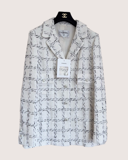 Chanel 23S Windowpane Tweed Jacket White, Black FR 40