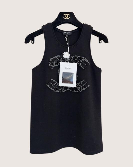 Chanel 20A Wool CC Top Black, White FR 34
