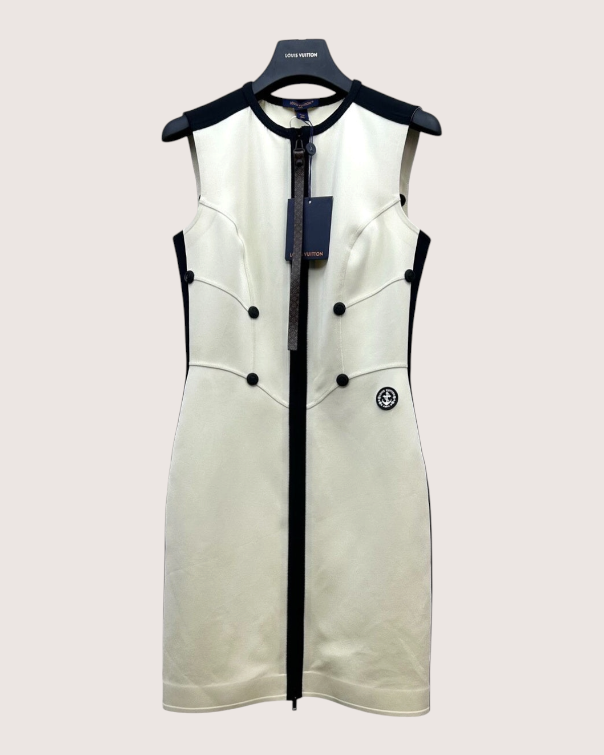 Louis Vuitton Zip-Front Colorblock Mini Dress Beige/Ecru, Black FR 38