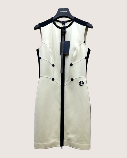 Louis Vuitton Zip-Front Colorblock Mini Dress Beige/Ecru, Black FR 38
