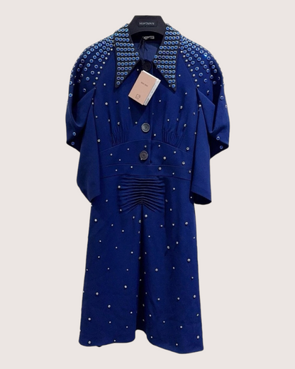 Miu Miu Crystal-Embellished Mini Dress Blue, Silver FR 34